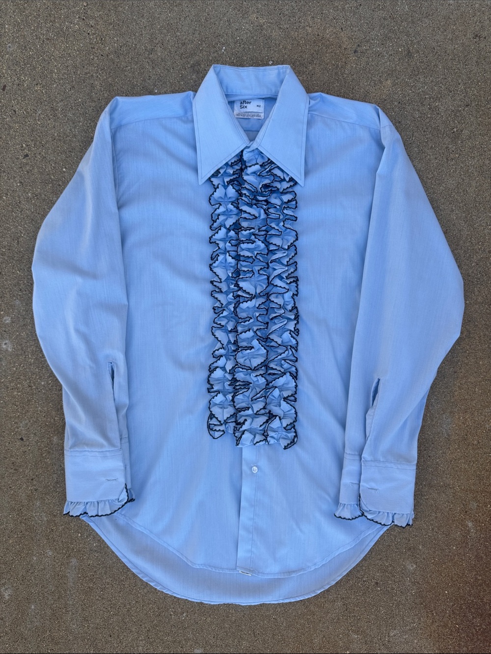 Vintage 70’s/80’s After Six M2 Light Blue Ruffle Front Dress Shirt S/M - USA